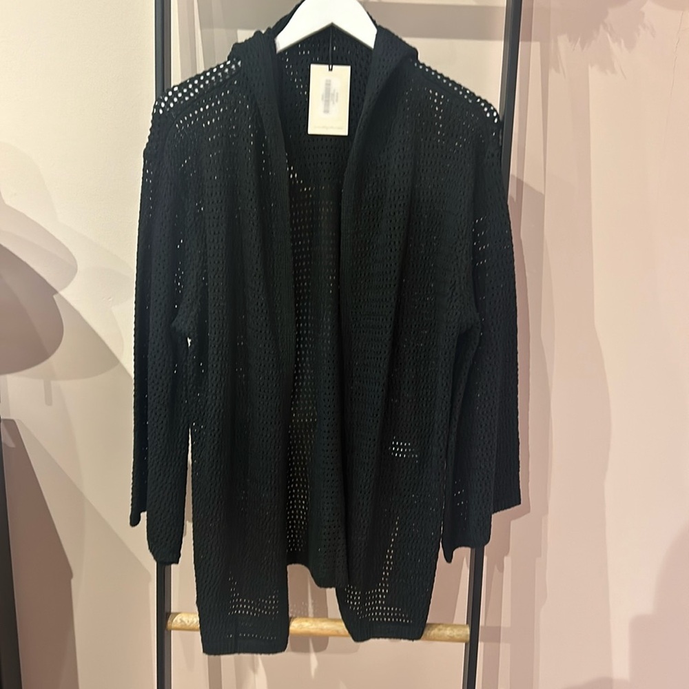 Black crochet hooded cardigan
